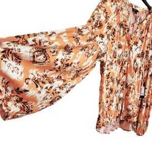 FRYE Split Neck Button Up Blouson Long Sleeves Cadmium Orange, Details, Size M